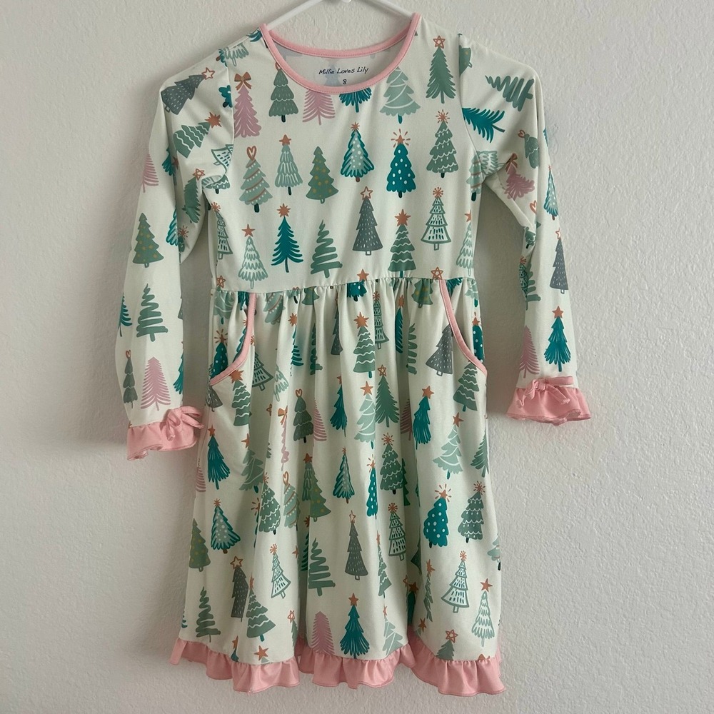 Millie Loves Lily Christmas Tree Holiday Girls Dress Size 8 Excellent Condition